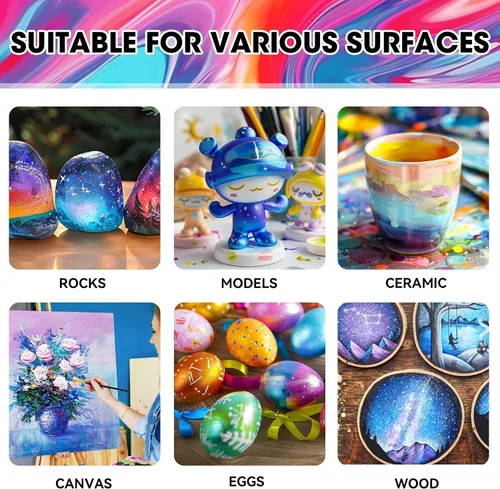 Miniatura 6 de Juego de pintura acrílica iridiscente de 40 piezas con 12 pinceles, 2 cuchillos y paleta, 24 colores (2 onzas/60 ml) - para adultos, artistas