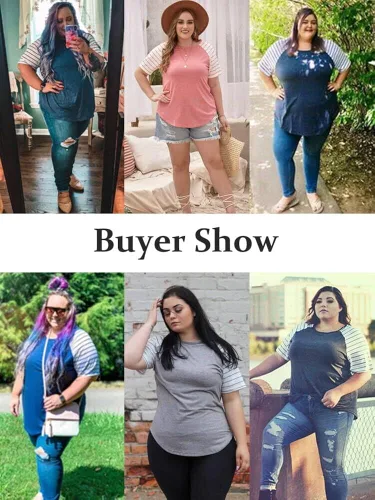 Miniatura 3 de Camisa Dolnine estilo túnica, talla extra grande, a rayas, camisa informal de raglán, para mujer