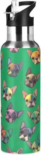 Cute Dogs Vibrant Green Insulated Water Bottle 20 Oz, BPA-Free Sports Water Bottle Leakproof Water Bottles