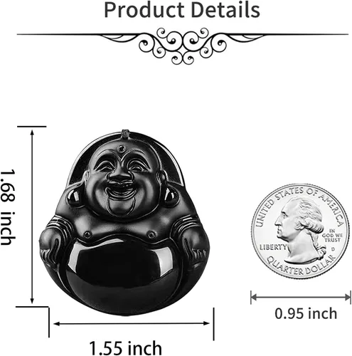 Miniatura 6 de Collar de obsidiana negra con dije de protección de amuleto de la suerte con cadena de cuentas extendida, piedra de cristal curativa, collares