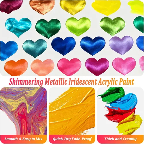 Miniatura 4 de Caliart - Juego de pintura acrílica iridiscente de 24 colores camaleón con 12 pinceles Craft Painting kit for Adults Artists Beginners, Rich