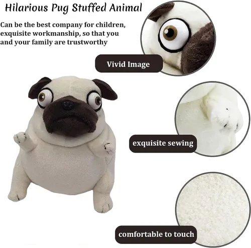 Miniatura 2 de Divertido animal de peluche de Pug – Juguete de peluche divertido y lindo de perro carlino feo de 6 pulgadas, peluche extraño para niños, niños