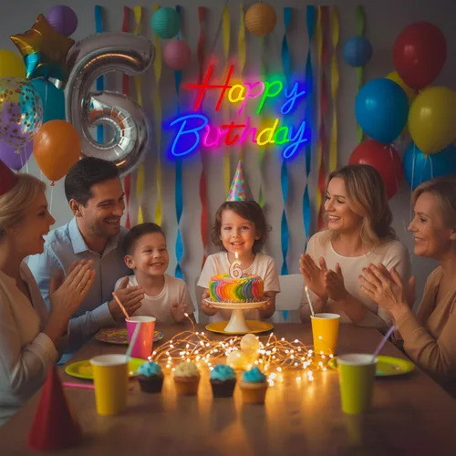 Miniatura 4 de Letrero de neón de feliz cumpleaños para telón de fondo, letrero con luz LED de feliz cumpleaños, luz de neón regulable alimentada por USB