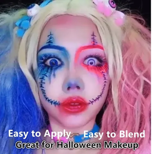 Miniatura 6 de Go Ho Pintura facial azul de 6 colores, crema lavable, fórmula facial para Halloween, cosplay, paleta de maquillaje FX, pintura facial profesional