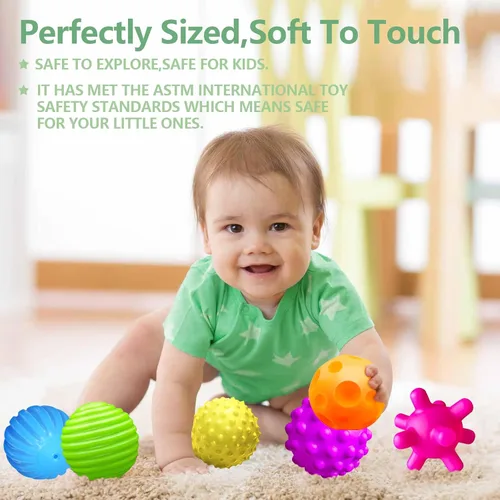 Miniatura 6 de Pelotas sensoriales para bebés, juguetes sensoriales para bebés de 6 a 12 meses para niños pequeños de 1 a 3 años y bloques de goma suave para bebés
