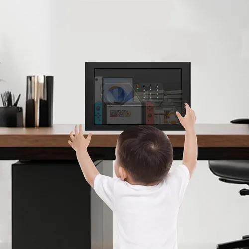 Miniatura 9 de Caja fuerte pequeña para uso doméstico, caja de seguridad digital con cerradura de combinación, estante extraíble y llaves de repuesto, caja fuerte