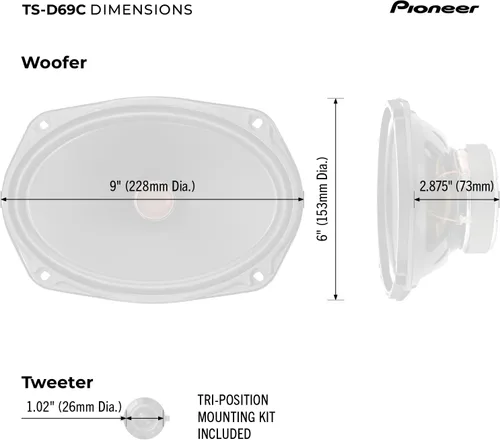 Miniatura 6 de PIONEER Serie D TS-D69C - Altavoces de 2 vías de 6 x 9 pulgadas (par) - 330 W máximo, agudos nítidos + voces claras, actualización ideal de fábrica