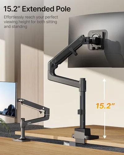 Miniatura 4 de monTEK Brazo para monitor ultra ancho de 17-57 pulgadas para pantallas de hasta 59.4 libras, soporte ajustable de pantalla curva única de aluminio