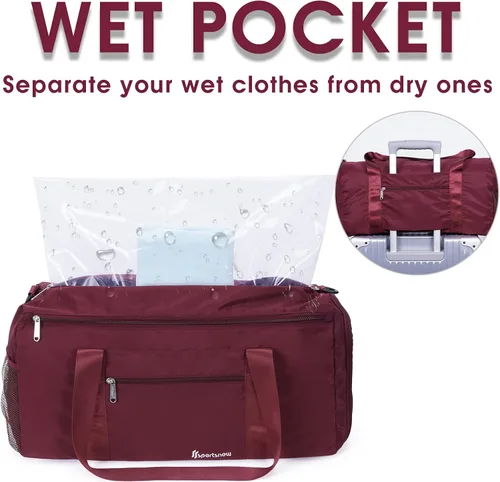 Miniatura 2 de Bolsa deportiva de gimnasio con bolsillo húmedo y compartimento para zapatos, bolsa de yoga ligera para hombres y mujeres, 2-Wine Red-Nueva versión