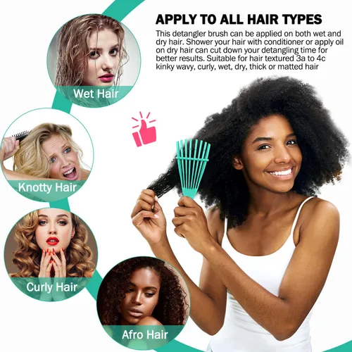 Miniatura 3 de Cepillo desenredante para cabello afroamericano, con textura 3a a 4c, rizado, húmedo, seco, aceite, grueso, largo, desenredante para hermosos rizos