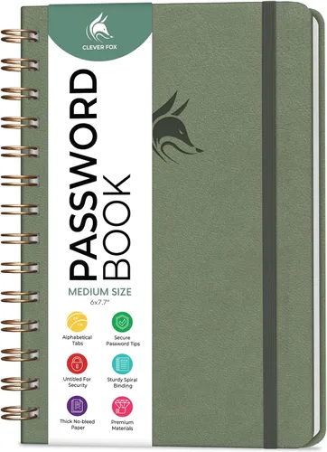 Miniatura 14 de Clever Fox Libro de Contraseñas en Espiral – Organizador de Direcciones de Internet y Contraseñas con Pestañas Alfabéticas Laminadas – Diario Negro