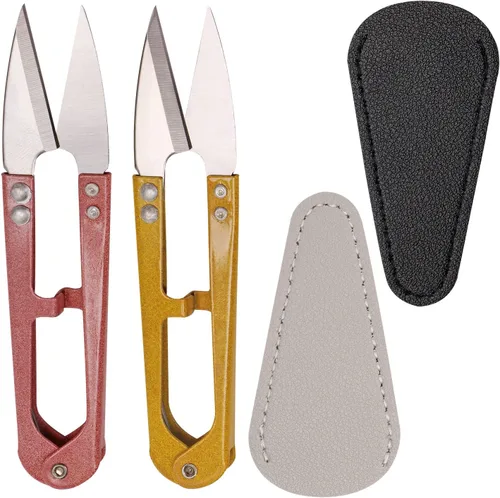 2 piezas tijeras de coser mini multicolor, 2 piezas fundas de cuero para tijeras, pequeñas tijeras de bordado para hilo de estambre, cortador de