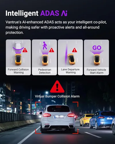 Miniatura 2 de Vantrue S1 Pro Dash Cam frontal STARVIS 2, mini cámara de tablero de 2.7 K para automóviles, ADAS, control de aplicaciones, WiFi GPS integrado