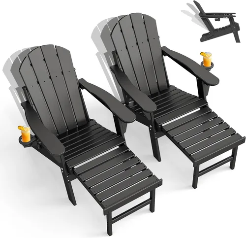 GREENVINES Silla Adirondack ajustable con otomana retráctil, juego de 2 | Plegable | Plástico de polietileno de alta densidad | Sillas para hoguera