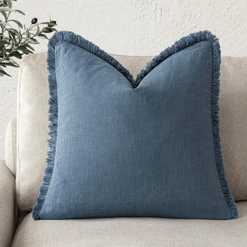 Miniatura 23 de Foindtower Fundas de almohada decorativas de lino con flecos, acogedora funda de cojín bohemia estilo farmhouse con borlas, funda de almohada