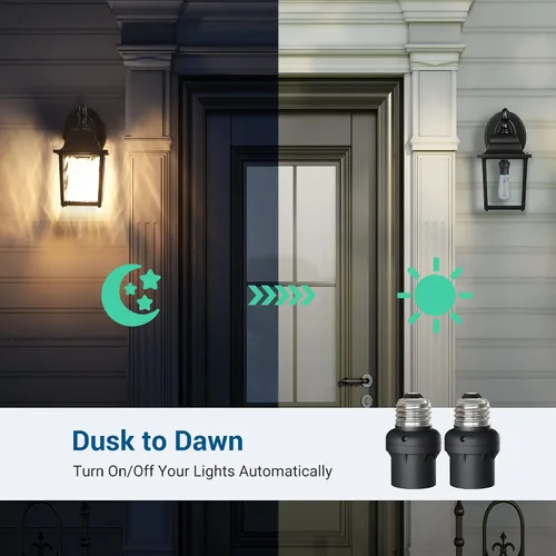 Miniatura 3 de DEWENWILS Enchufe Sensor de Luz, Enchufe Sensor de Atardecer a Amanecer E26 E27, Enchufe de Bombilla para Luminarias, Compatible con Bombillas Negro