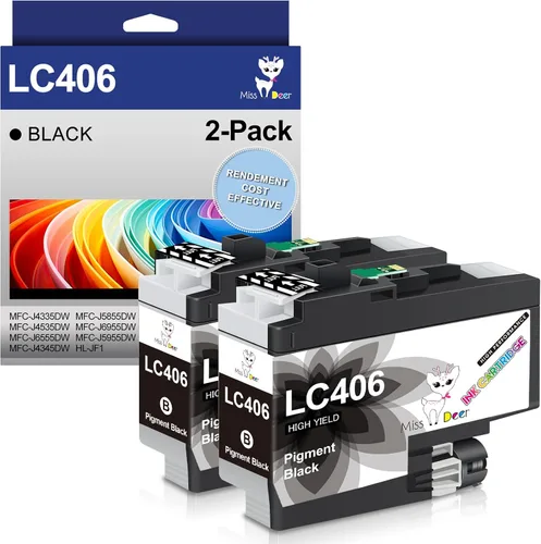 Miss Deer LC406 Cartuchos de tinta negra, alto rendimiento compatible con Brother LC406XL LC406 Black Work para impresora Brother MFC-J4335DW