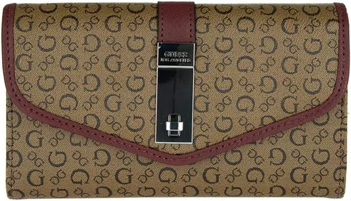 GUESS Bolso de mano organizador grande con estampado de logotipo para mujer, color Cocoa Multi, Marrón, Cartera grande