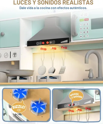 Miniatura 3 de Babytronic Juego de cocina de madera, cocina de simulación con luces y sonidos para niños de 3 años en adelante, incluye estufa, horno, microondas