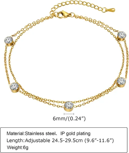 Miniatura 4 de MengPa Tobillera delicada para mujer, chapada en oro, doble capa, para verano, delicada cadena de pie de playa