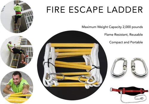 Miniatura 7 de ISOP Escalera de cuerda de emergencia de 3 a 4 pisos para casas de 32 pies, resistente al fuego, escalera de seguridad única con ganchos, cable