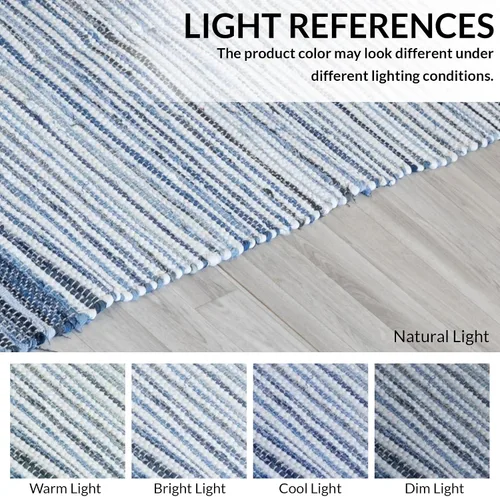 Miniatura 4 de HOMEMONDE Alfombra de trapo de mezclilla de 20"x32" azul de algodón suave reciclado Chindi hecha a mano reversible alfombras bohemio para entrada