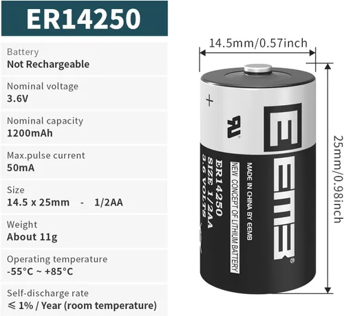 Miniatura 2 de EEMB Paquete de 4 baterías de litio ER14250 1/2AA 3.6V Li-SOCL2 Batería no recargable XL-050F SB-AA02 LS14250 TL-5902 TL-2150 para medidor de collar