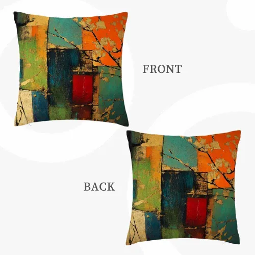 Miniatura 4 de IBILIU Fundas de almohada de 18 x 18 pulgadas con diseño de arte grunge, color verde, rojo y dorado, pintura de óxido, fundas de cojín de lino