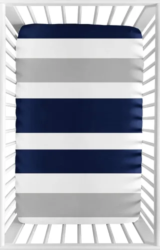 Miniatura 8 de Sábana bajera para cuna para ropa de cama de bebé y niño a rayas azul marino y gris - Estampado a rayas azul (blue and grey stripe)