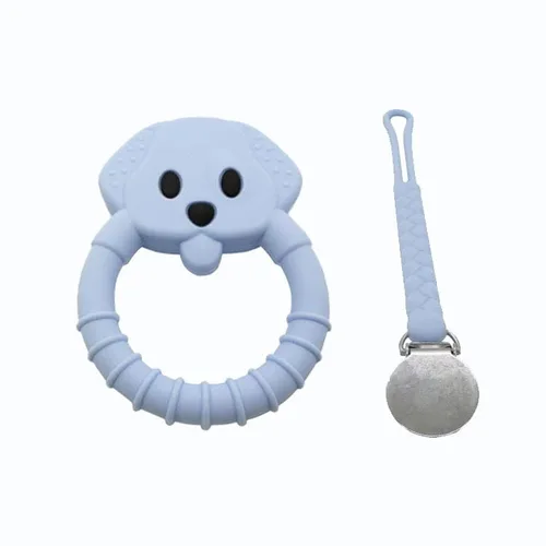 Juego de juguetes de dentición para bebé, incluye clip para chupete azul y mordedor de oso, juguetes masticables de silicona para bebés recién