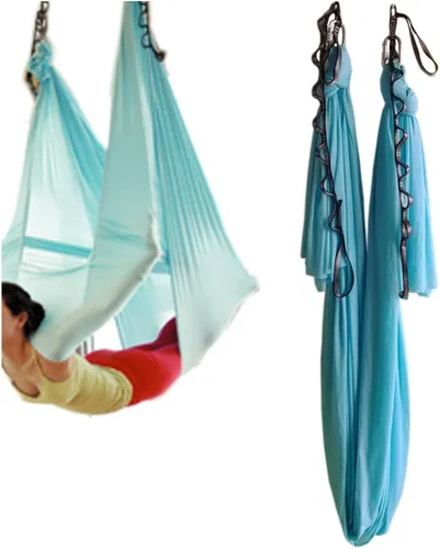Miniatura 16 de Hamaca de yoga aérea de 5.5 yardas para yoga, columpio, pilates, seda, fitness, incluye mosquetón, cadena de margarita, guía de postura plateado