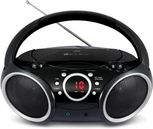 SINGING WOOD 030C Reproductor de CD portátil Boombox AM FM Radio de sintonización analógica, línea auxiliar, conector para auriculares, asa de