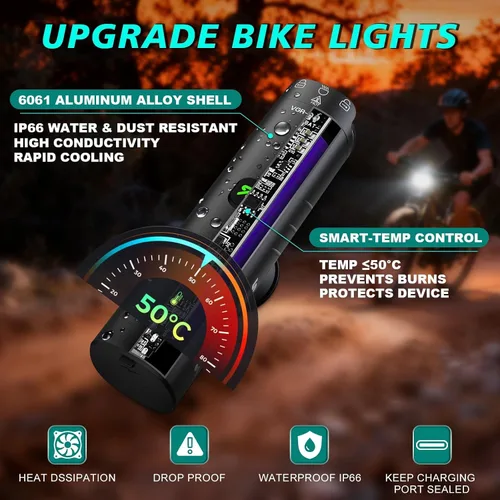 Miniatura 6 de BUCKLOS Luces de bicicleta súper brillantes para montar en la noche, 1500, 1200, 800, 600, 400 lúmenes, para conducción nocturna, faros delanteros