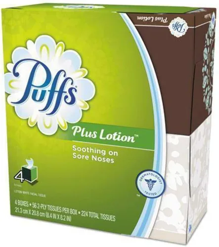 Miniatura 6 de Puffs Plus Loción Facial pañuelos, 3 cajas familiares, 124 pañuelos por caja