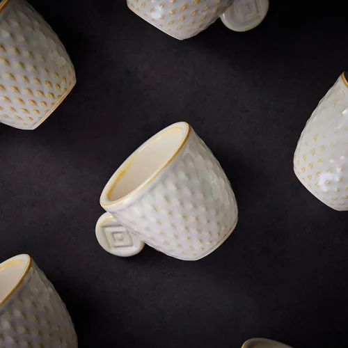 Miniatura 3 de Juego de 6 tazas de café espresso vintage, tazas Demitasse de 3 onzas, tazas de café espresso pequeñas de cerámica en relieve únicas en relieve Crema