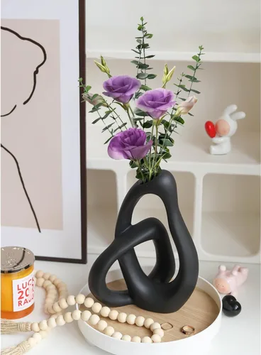 Miniatura 3 de STHIE Floreros modernos de cerámica blanca para decoración del hogar estética, florero decorativo bohemio para ramo de hierba de pampas, sala