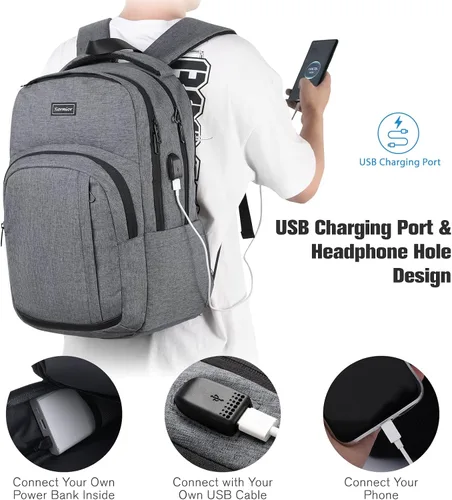 Miniatura 2 de Mochila escolar para libros, mochila de viaje, antirrobo, con puerto de carga USB, resistente al agua, para portátiles de 15.6 pulgadas para mayores