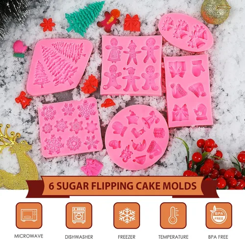 Miniatura 5 de Moldes de silicona para fondant de Navidad, lindo árbol de Navidad, Papá Noel, oso amoroso, alce, muñeco de nieve, invierno, congelado, fiesta