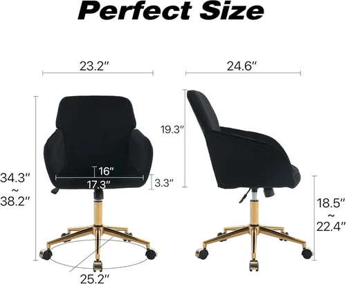 Miniatura 2 de Silla de oficina en casa, silla giratoria de terciopelo para escritorio, sillón tapizado moderno con base dorada para niñas y mujeres, asiento