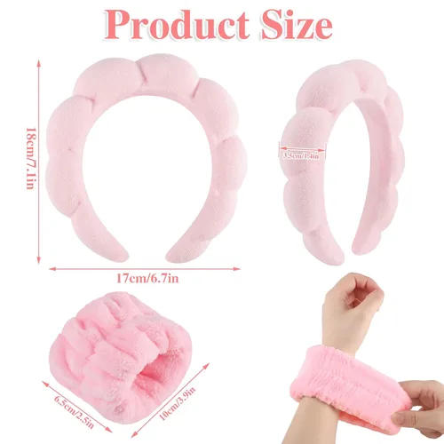Miniatura 2 de WSICSE Diadema de esponja rosa para lavar la cara, diademas para el cuidado de la piel acolchadas para mantener el cabello seco, prepárate