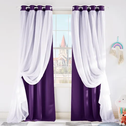 Miniatura 14 de PONY DANCE Cortinas Opacas con Superposición de Gasa, Cortinas de Doble Capa con Aislamiento Térmico Mix & Match para Oscurecer Habitaciones