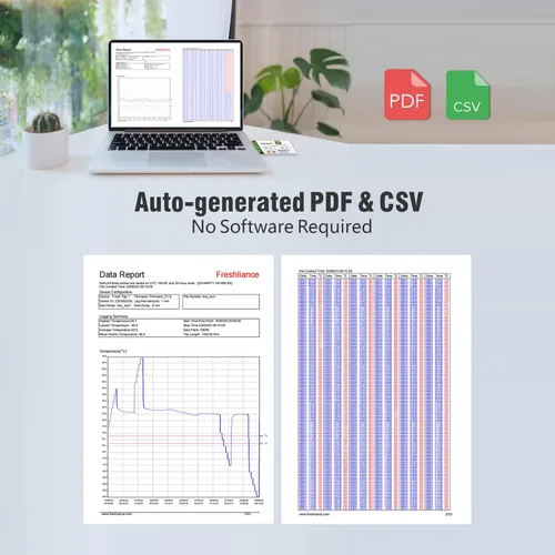 Miniatura 6 de Freshliance - Registrador de datos de temperatura desechable USB con 30000 puntos, informes PDF CSV automáticos de alta precisión, 7 días de uso