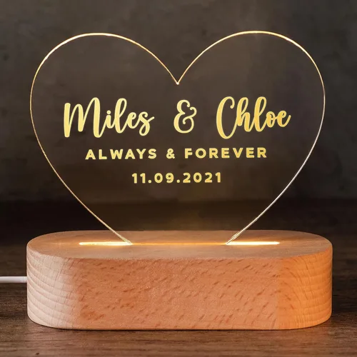 Regalos personalizados para parejas, luz nocturna romántica, regalo de aniversario para ella, ideas de regalo para parejas en forma de corazón, 2