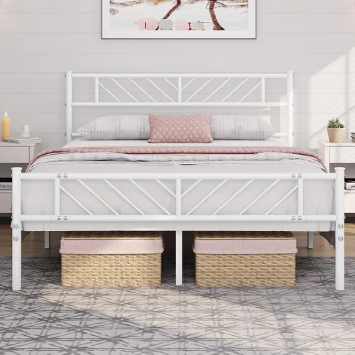 Miniatura 12 de Yaheetech Estructura de Cama Plataforma de Tamaño Individual con Cabecera de Diseño de Flecha, Base de Colchón de Metal de 13 Pulgadas