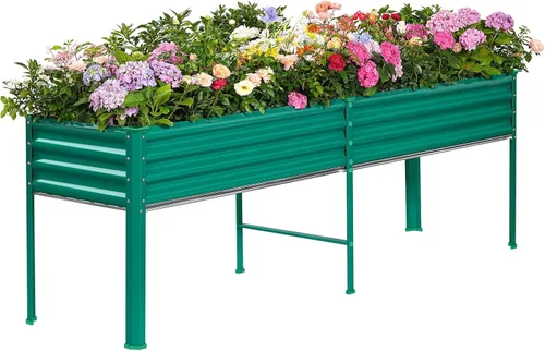 Miniatura 14 de Land Guard Cama de jardín elevada de metal ovalada galvanizada con patas para verduras (beige)
