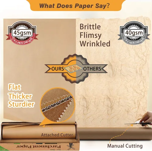 Miniatura 4 de Papel pergamino sin blanquear para hornear, 12 pulgadas x 240 pies, 240 pies cuadrados, papel de hornear, rollo de papel pergamino antiadherente