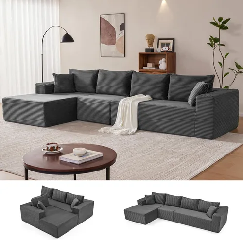 Miniatura 30 de Mangodan Sofá seccional Cloud, sofá deshuesado para sala de estar, sofá modular con asiento profundo, cómodo sofá esponjoso en forma de L con diván