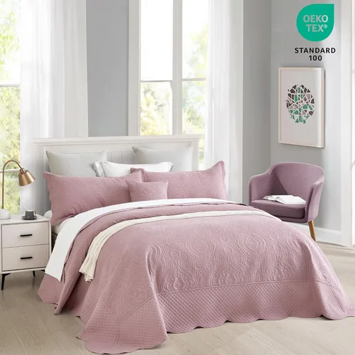 Miniatura 2 de HZ & HY Colcha tamaño King extragrande, juego de ropa de cama ultrasónica, edredón ligero y delgado, reversible, 5 piezas, 100% microfibra, Mauve 3