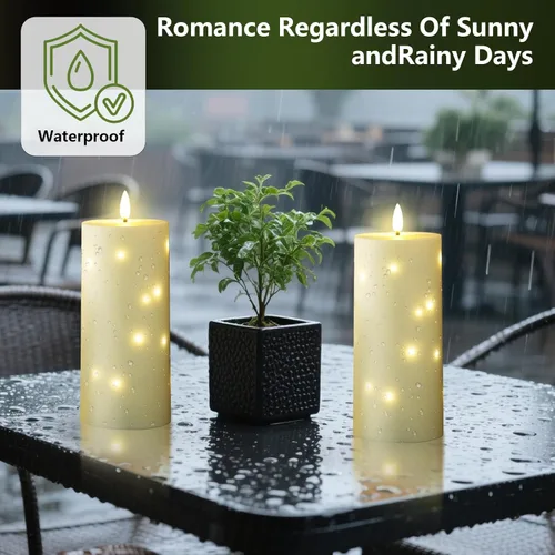 Miniatura 4 de kakoya Velas grandes sin llama parpadeantes impermeables para exteriores de 10" x 4" con temporizador, 2 velas LED de pilar que funcionan