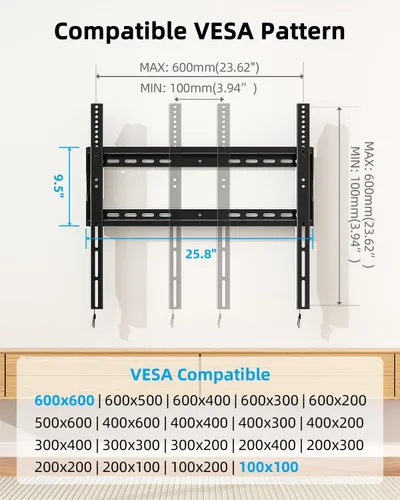 Miniatura 8 de HOME VISION Soporte de pared de TV resistente para televisores de 42 a 100 pulgadas, se adapta a televisores TCL y Samsung de 98 pulgadas, acero